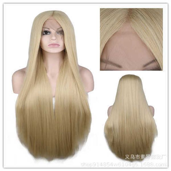 mixed gold straight high temperature silk front lace wig head cover synthetic wig, Black
mixed gold straight high temperature silk front lace wig head cover synthetic wig, Black