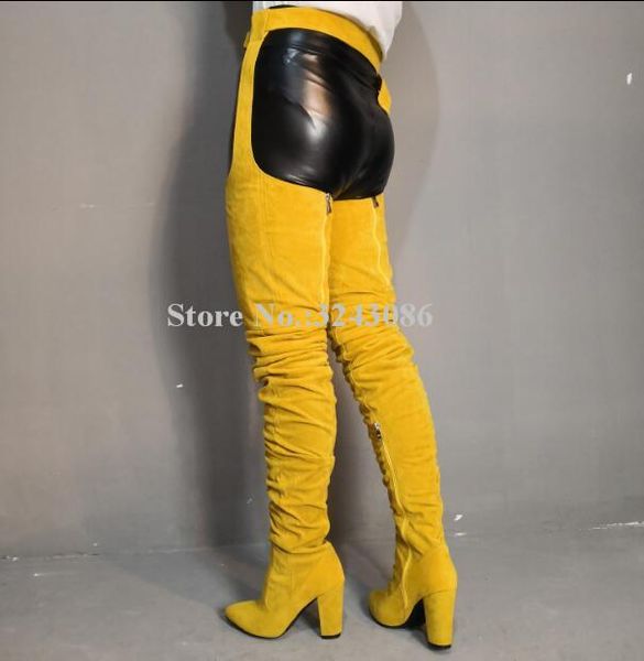 boots yellow suede chunky heel wasit pants long woman fashion pointed toe conjoined belt thigh high lady over knee, Black
boots yellow suede chunky heel wasit pants long woman fashion pointed toe conjoined belt thigh high lady over knee, Black