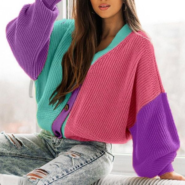 women's knits & tees contrast knit cardigan sweater fashion loose patchwork fluorescence long sleeve sweaters sweet ladies street knitw, White
women's knits & tees contrast knit cardigan sweater fashion loose patchwork fluorescence long sleeve sweaters sweet ladies street knitw, White