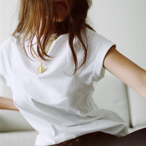 narrow shoulders solid simple soft o neck embroidery short-sleeved t-shirt 30u4, White
narrow shoulders solid simple soft o neck embroidery short-sleeved t-shirt 30u4, White