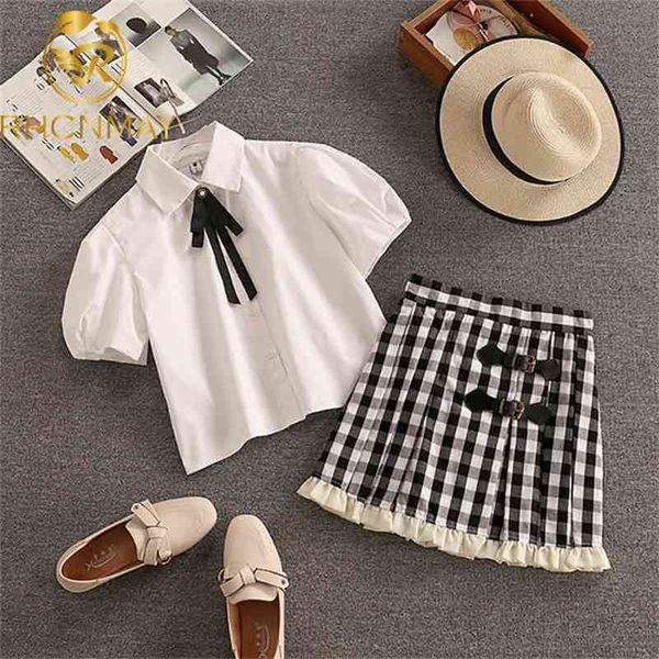 summer women sets puff sleeve bow tie + high waist plaid mini skirt girls female korean style two piece set 210520, White
summer women sets puff sleeve bow tie + high waist plaid mini skirt girls female korean style two piece set 210520, White