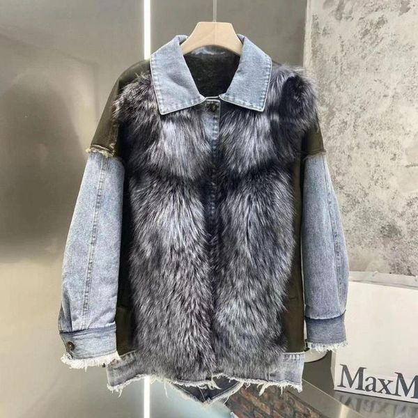 women's fur & faux 2021 genuine leather denim soft winter coat women jackets real sheepskin outwear graffiti female, Black
women's fur & faux 2021 genuine leather denim soft winter coat women jackets real sheepskin outwear graffiti female, Black