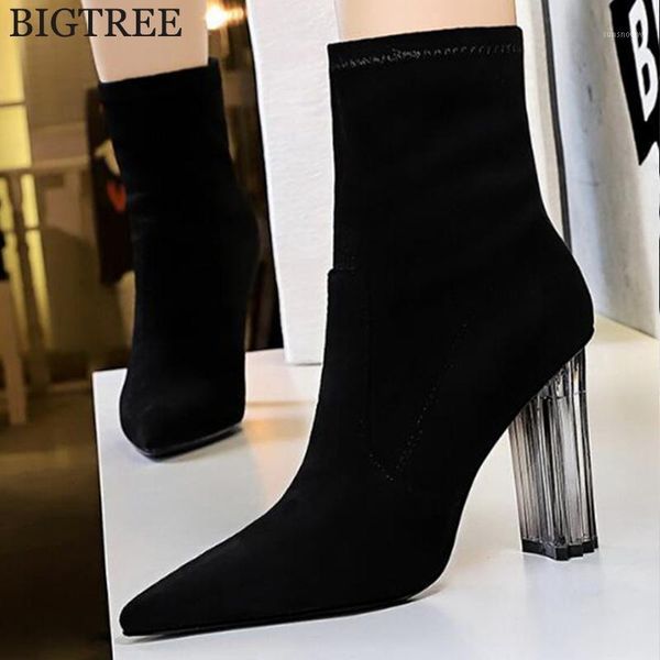 boots women shoes fashion ankle sock chunky high heels transparent crystal heel pointed toe pumps suede woman y918, Black
boots women shoes fashion ankle sock chunky high heels transparent crystal heel pointed toe pumps suede woman y918, Black