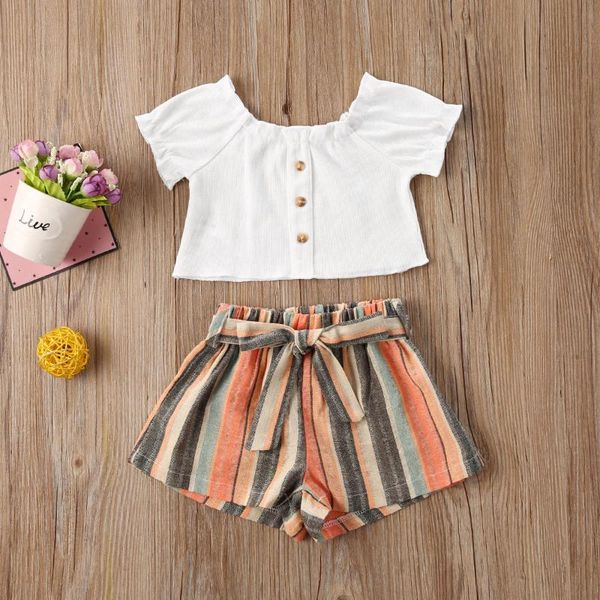 summer baby girls two piece set fashion boat neck short-sleeved loose stretch waist lace up stripe shorts, White
summer baby girls two piece set fashion boat neck short-sleeved loose stretch waist lace up stripe shorts, White