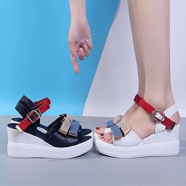 women summer sandals 2021 wedges mix colors peep toe buckle strap braided band back females casual shoes plus size, Black
women summer sandals 2021 wedges mix colors peep toe buckle strap braided band back females casual shoes plus size, Black