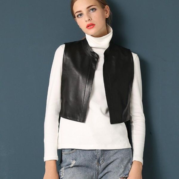 women's vests lambskin female vest mark ol fine collar trim sleeveless jacket real leather short s- waistcoat, Black;white
women's vests lambskin female vest mark ol fine collar trim sleeveless jacket real leather short s- waistcoat, Black;white