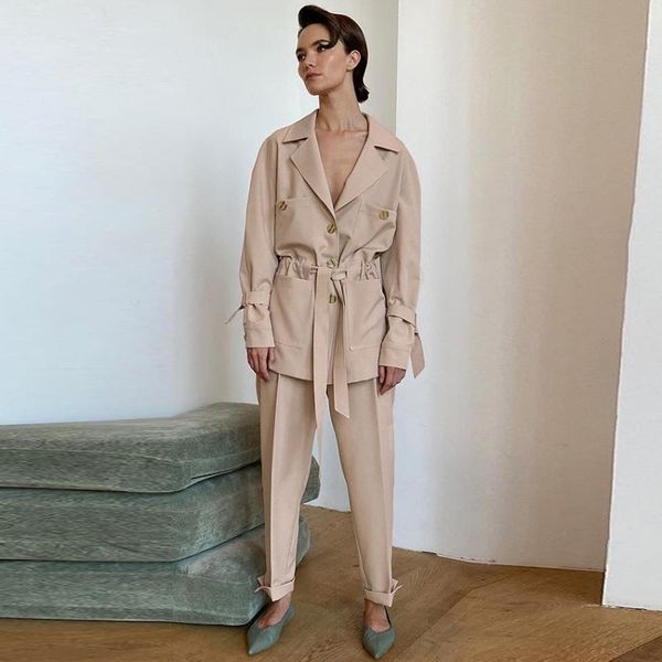 women's two piece pants 2021 autumn long-sleeved khaki belt trousers overalls casual fashion suit waist women office attire, White
women's two piece pants 2021 autumn long-sleeved khaki belt trousers overalls casual fashion suit waist women office attire, White