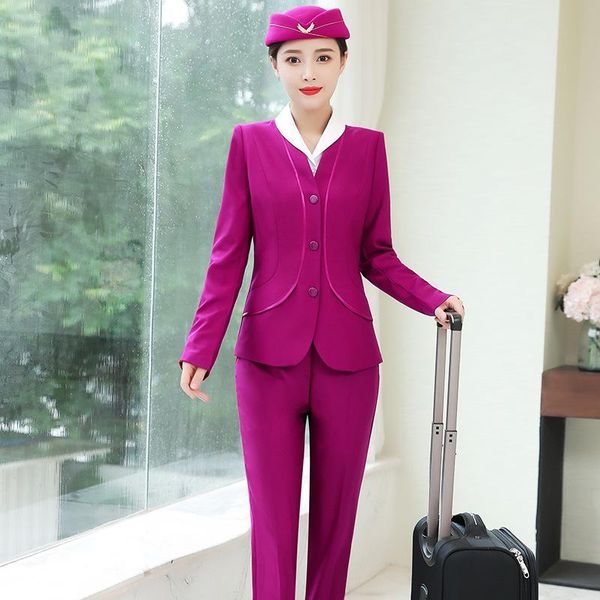 women's suits & blazers izicfly autumn style purple business steward clothes for women with pant airline stewardess el work wear blazer, White;black
women's suits & blazers izicfly autumn style purple business steward clothes for women with pant airline stewardess el work wear blazer, White;black
