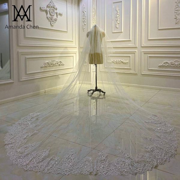 bridal veils lace appliques pearls veil, Black