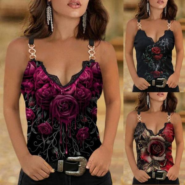 women's tanks & camis summer rose print patchwork lace camisole metal ring strap for office, White
women's tanks & camis summer rose print patchwork lace camisole metal ring strap for office, White