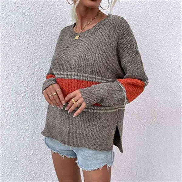 women's sweaters autumn and winter color contrast stripe split fashion casual loose lady es 6q01, White;black
women's sweaters autumn and winter color contrast stripe split fashion casual loose lady es 6q01, White;black