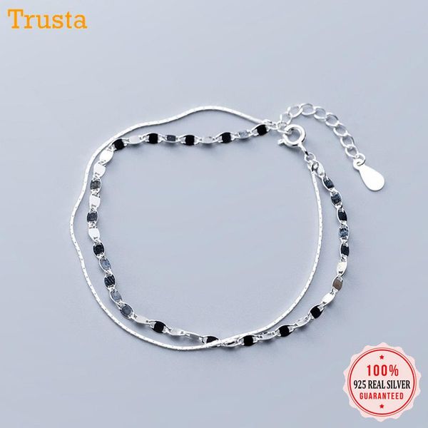 link, chain trustdavis 100% 925 solid real sterling silver women's jewelry double layer smooth bracelet for women girls lady gift da257, Black
link, chain trustdavis 100% 925 solid real sterling silver women's jewelry double layer smooth bracelet for women girls lady gift da257, Black