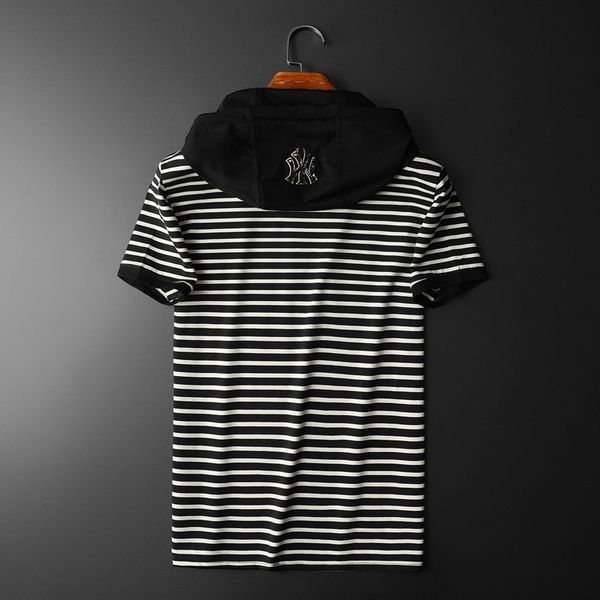fashion t shirts trendy men's short sleeve stripe hooded half 2021 summer large casual wear, White;black
fashion t shirts trendy men's short sleeve stripe hooded half 2021 summer large casual wear, White;black
