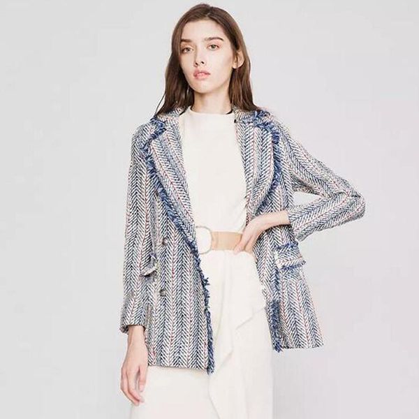 women's jackets striped jacket blue tweed suit collar long section 2021 autumn/winter coat wild lady, Black;brown
women's jackets striped jacket blue tweed suit collar long section 2021 autumn/winter coat wild lady, Black;brown