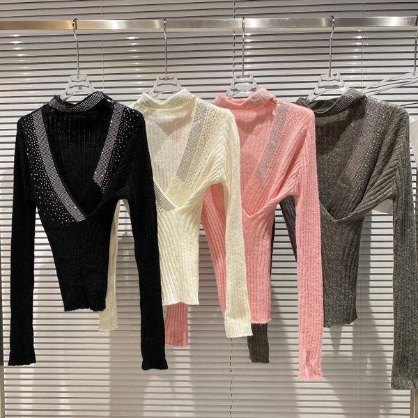 women's sweaters fall 2021 hanging neck cross v-neck drilling temperament ladies wool sweater bottoming shirt winter for women, White;black
women's sweaters fall 2021 hanging neck cross v-neck drilling temperament ladies wool sweater bottoming shirt winter for women, White;black
