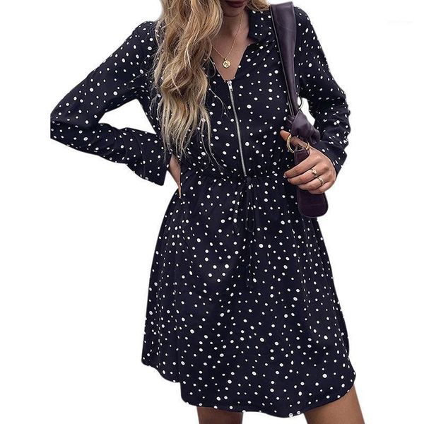 casual dresses 2021 autumn european and american lapel black wave dot print loose sleeve dress for women, Black;gray
casual dresses 2021 autumn european and american lapel black wave dot print loose sleeve dress for women, Black;gray