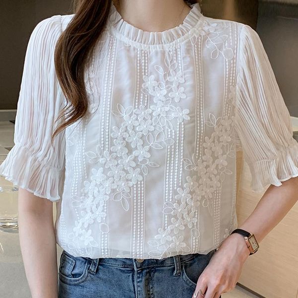 women's blouses & shirts short sleeve blouse women summer embroidery lace chiffon shirt blusas mujer de moda 2022 femme e950, White
women's blouses & shirts short sleeve blouse women summer embroidery lace chiffon shirt blusas mujer de moda 2022 femme e950, White