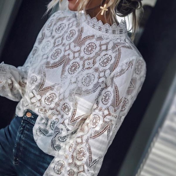 women's blouses & shirts perspective lace crochet embroidery blouse lady stand collar ol office shirt pullover spring autumn casual sol, White
women's blouses & shirts perspective lace crochet embroidery blouse lady stand collar ol office shirt pullover spring autumn casual sol, White