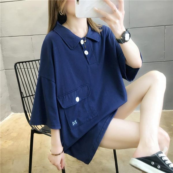summer solid color collar t-shirt female short-sleeved loose pocket lapel college style women's, White
summer solid color collar t-shirt female short-sleeved loose pocket lapel college style women's, White
