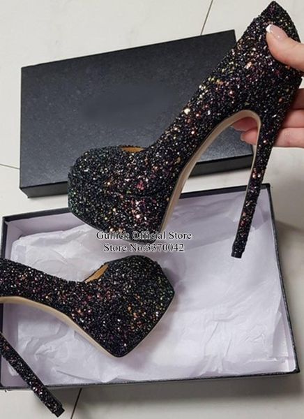 dress shoes luxury glittering sparkles high heel pumps peep toe platform bling sequin party stiletto heels, Black
dress shoes luxury glittering sparkles high heel pumps peep toe platform bling sequin party stiletto heels, Black