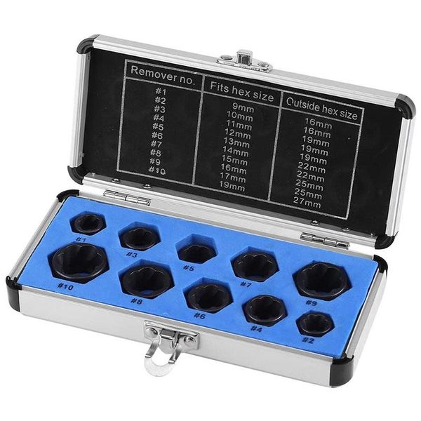 hand tools 10pcs drive socket 9-19mm damaged nut stud extractor bolt remover locking set threading kit
hand tools 10pcs drive socket 9-19mm damaged nut stud extractor bolt remover locking set threading kit