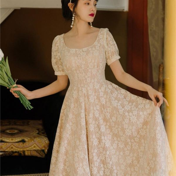 party dresses elegant vintage princess flower lace long dress summer puff sleeve robe longue vestido largo, White;black
party dresses elegant vintage princess flower lace long dress summer puff sleeve robe longue vestido largo, White;black