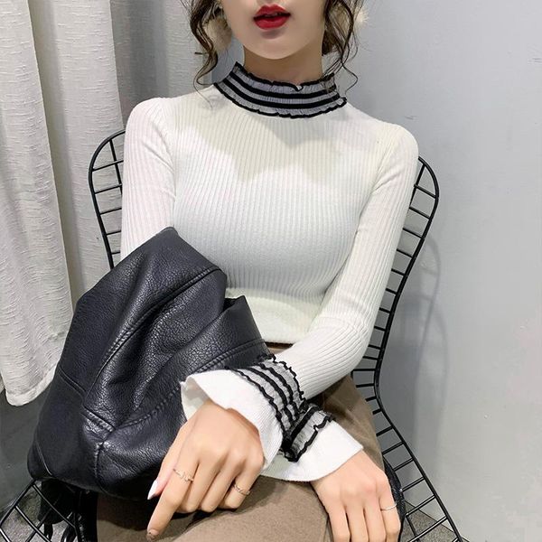 fall winter korean style knitted sweater women fashion patchwork mesh transparent ruffles female jumper turtleneck pullover women's swe, White;black
fall winter korean style knitted sweater women fashion patchwork mesh transparent ruffles female jumper turtleneck pullover women's swe, White;black