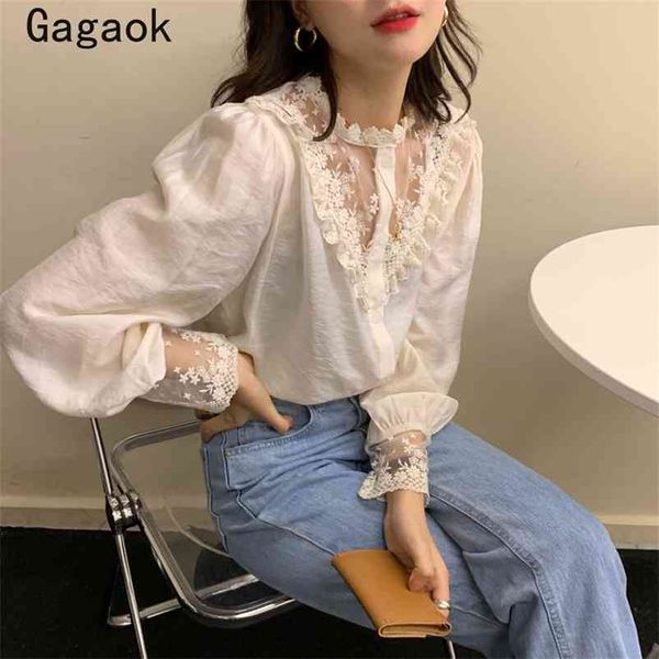 women vintage shrit spring autumn solid stand lantern sleeve lace full slim chic wild fashion and blouses 210531, White
women vintage shrit spring autumn solid stand lantern sleeve lace full slim chic wild fashion and blouses 210531, White