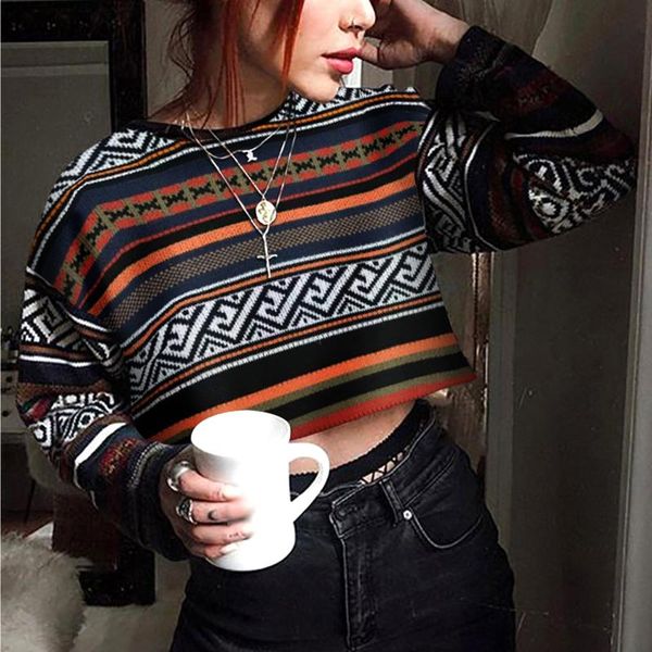 women's sweaters 2021 autumn winter fashion o neck women knit ethnic print crop sweater elegant pullover casual long sleeve lady #t3g, White;black
women's sweaters 2021 autumn winter fashion o neck women knit ethnic print crop sweater elegant pullover casual long sleeve lady #t3g, White;black