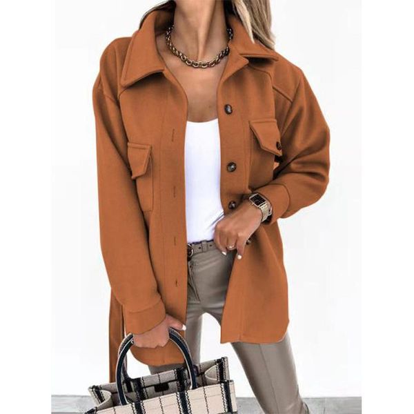 women's wool & blends autumn solid color woolen coat long sleeved lapel single breasted female temperament mid length, Black
women's wool & blends autumn solid color woolen coat long sleeved lapel single breasted female temperament mid length, Black