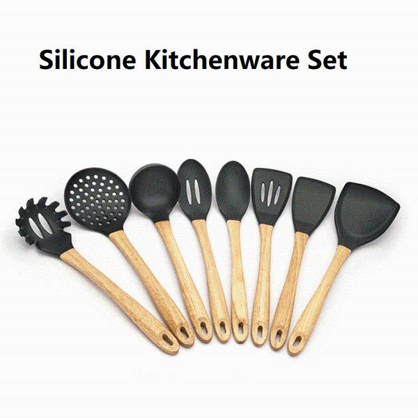 spoons 8 pcs silicone kitchenware set with wooden handle non-stick spatula spoon pasta colander kitchen tools
spoons 8 pcs silicone kitchenware set with wooden handle non-stick spatula spoon pasta colander kitchen tools