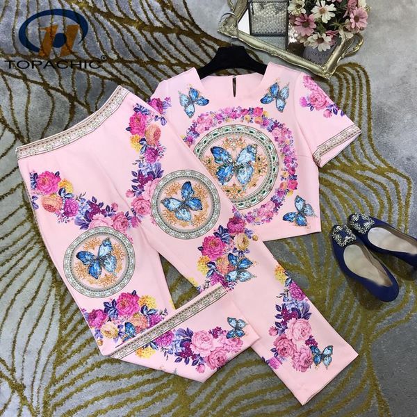 women's two piece pants 7.3 high end fashion heavy industry diamonds beading print o-neck short blouse + waist straight set women, White
women's two piece pants 7.3 high end fashion heavy industry diamonds beading print o-neck short blouse + waist straight set women, White