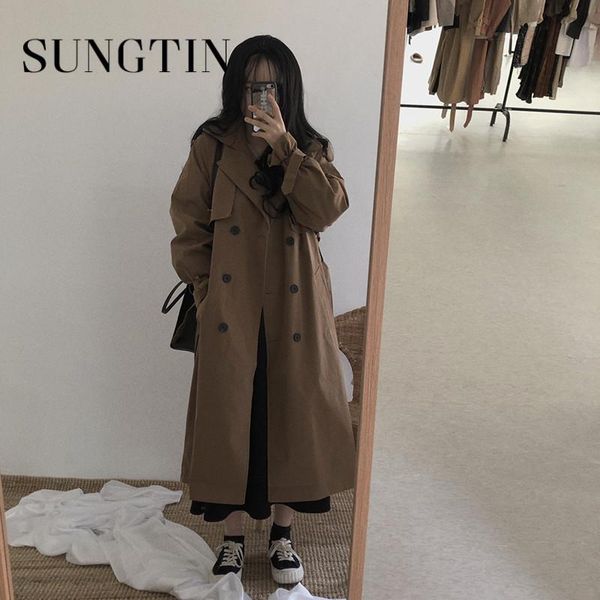 women's trench coats sungtin 2021 autumn vintage double breasted loose coat women belt office lady solid female windbreaker korean chic, Tan;black
women's trench coats sungtin 2021 autumn vintage double breasted loose coat women belt office lady solid female windbreaker korean chic, Tan;black