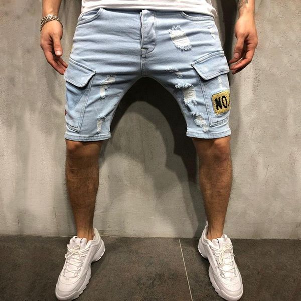 men's jeans ripped short summer men fashion letter embroidery hiphop destroyed denim shorts man slim fit knee length streetwear, Blue
men's jeans ripped short summer men fashion letter embroidery hiphop destroyed denim shorts man slim fit knee length streetwear, Blue