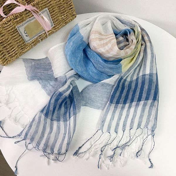scarves japanese literature and art versatile linen plaid scarf for spring summer long sunscreen thin silk women in, Blue;gray
scarves japanese literature and art versatile linen plaid scarf for spring summer long sunscreen thin silk women in, Blue;gray