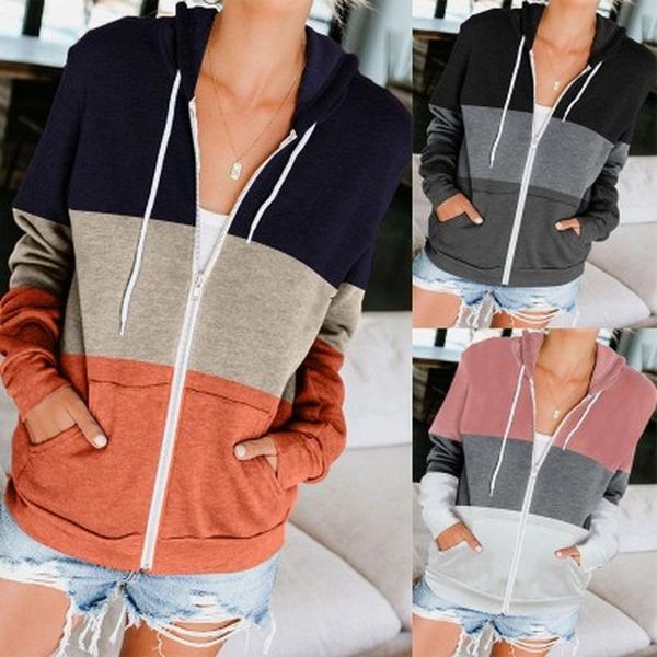 women's jackets spring and autumn lady line contrast color long sleeve hoodie zipper pocket cardigan jacket, Black;brown
women's jackets spring and autumn lady line contrast color long sleeve hoodie zipper pocket cardigan jacket, Black;brown