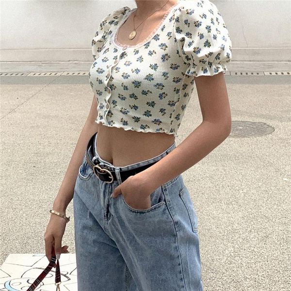 women's blouses & shirts summer women fashion blouse bubble sleeve floral print crop for ladies, White
women's blouses & shirts summer women fashion blouse bubble sleeve floral print crop for ladies, White