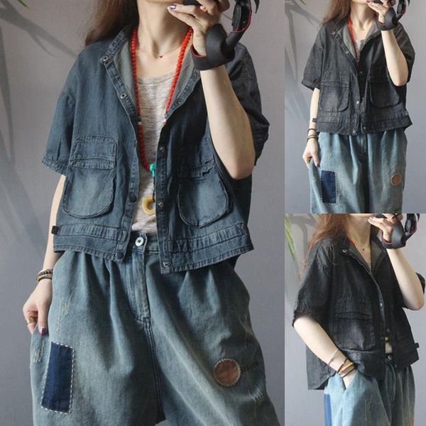 women's jackets summer arts style women short sleeve loose denim coat double pocket casual coats single-breasted cardigan m162, Black;brown
women's jackets summer arts style women short sleeve loose denim coat double pocket casual coats single-breasted cardigan m162, Black;brown