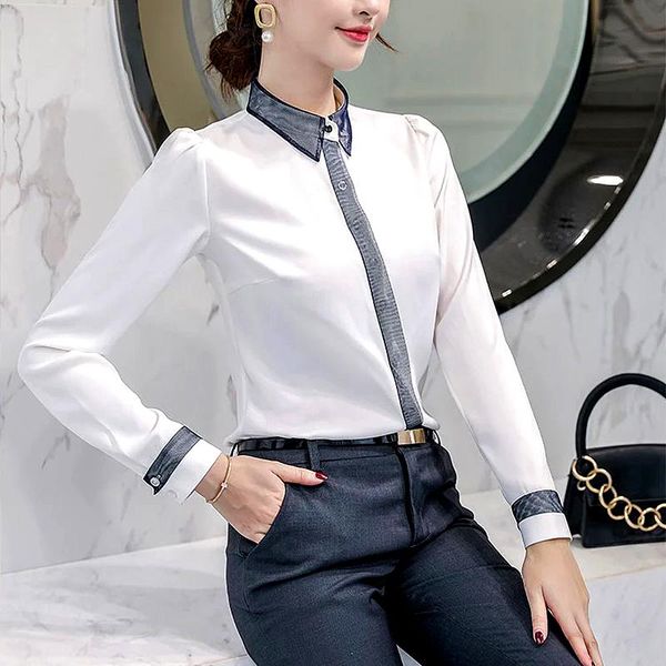 women's blouses & shirts autumn winter office ladies elegant solid color shirt long sleeve woman female clothing ls109, White
women's blouses & shirts autumn winter office ladies elegant solid color shirt long sleeve woman female clothing ls109, White