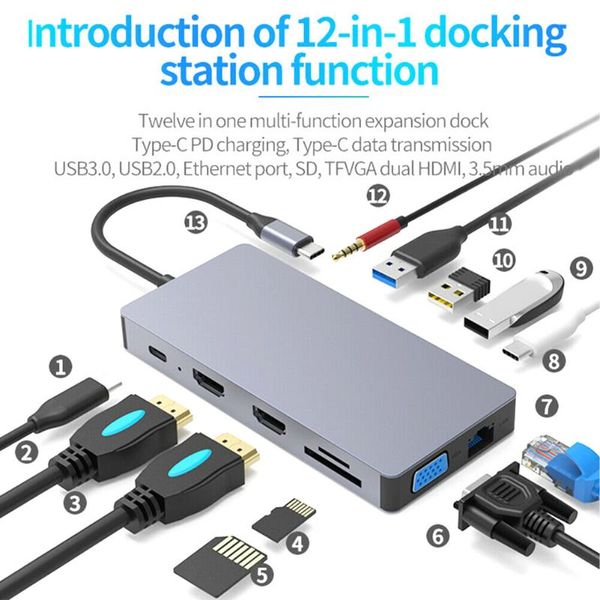 hubs 12 in 1 vga travel multifunctional docking station home for lap portable usb type c hub plug and play 4k with ethernet
hubs 12 in 1 vga travel multifunctional docking station home for lap portable usb type c hub plug and play 4k with ethernet