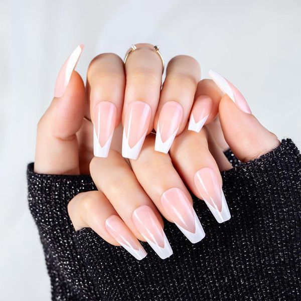 24pcs pink white french false nails with v designs long coffin fake press on nail art tips glue beauty manicure1, Red;gold
24pcs pink white french false nails with v designs long coffin fake press on nail art tips glue beauty manicure1, Red;gold