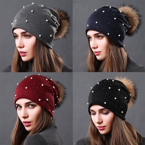 beanie/skull caps 2021 women's winter knitted beanie hat real raccoon fur pom with pearls beaded trim warm cap for women knited, Blue;gray
beanie/skull caps 2021 women's winter knitted beanie hat real raccoon fur pom with pearls beaded trim warm cap for women knited, Blue;gray