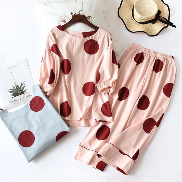 women's sleepwear spring summer pajamas set full cotton women's lantern sleeve cropped trousers two piece suit ladies home clothes, Black;red
women's sleepwear spring summer pajamas set full cotton women's lantern sleeve cropped trousers two piece suit ladies home clothes, Black;red