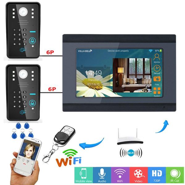 7" wired / wireless wifi rfid password video door phone doorbell intercom entry system with 2 x ir-cut 1000tvl camera phones
7" wired / wireless wifi rfid password video door phone doorbell intercom entry system with 2 x ir-cut 1000tvl camera phones