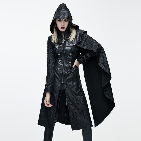 women's leather & faux devil fashion women punk rock long jacket steampunk gothic hoodies outwear with personality stage perform costum, Black
women's leather & faux devil fashion women punk rock long jacket steampunk gothic hoodies outwear with personality stage perform costum, Black
