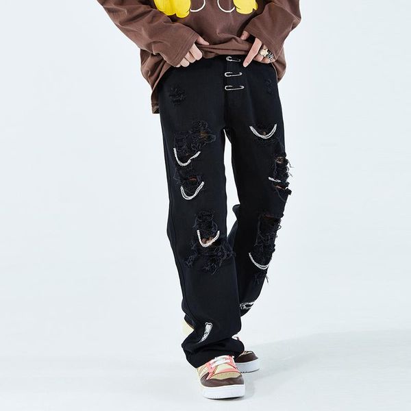 men's jeans hip hop hole chain embroidery washed black pants mens and womens ripped streetwear casual baggy denim trousers oversize, Blue
men's jeans hip hop hole chain embroidery washed black pants mens and womens ripped streetwear casual baggy denim trousers oversize, Blue