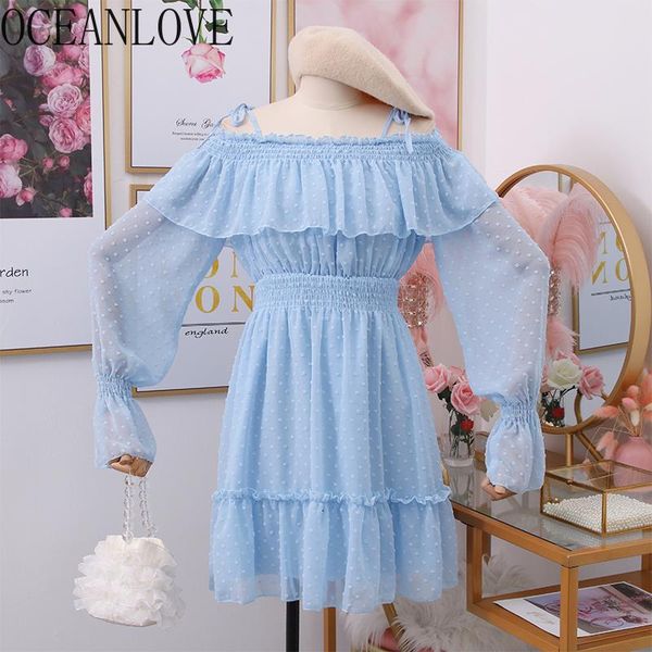 casual dresses oceanlove chiffon ruffles sweet kawaii vestidos solid 2021 high waist off shoulder women flare sleeve summer dress 14473, Black;gray
casual dresses oceanlove chiffon ruffles sweet kawaii vestidos solid 2021 high waist off shoulder women flare sleeve summer dress 14473, Black;gray