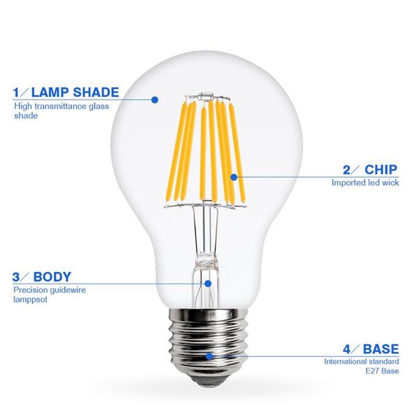 bulbs 10pcs a60 e27 led bulb filament light glass 220v 110v 2w 4w 6w 8w warm/cold white edison lamp lampada antique vintage
bulbs 10pcs a60 e27 led bulb filament light glass 220v 110v 2w 4w 6w 8w warm/cold white edison lamp lampada antique vintage