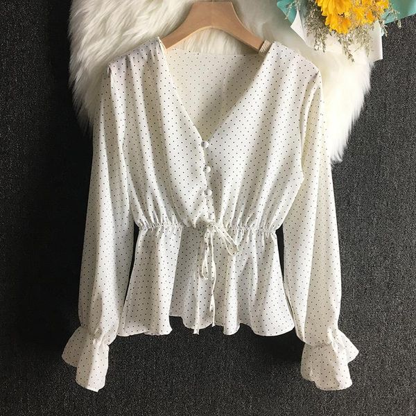 women's t-shirt temperament spring and summer korean pullover long sleeve waist small fresh shirt dot short collar smart top, White
women's t-shirt temperament spring and summer korean pullover long sleeve waist small fresh shirt dot short collar smart top, White