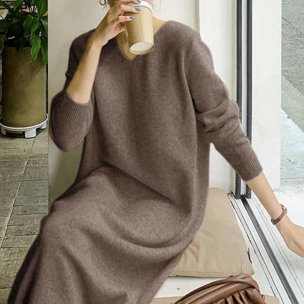 casual dresses elegant v-neck versatile dress women knitted jumper solid color korean chic split long-sleeve mid-length woolen 11855, Black;gray
casual dresses elegant v-neck versatile dress women knitted jumper solid color korean chic split long-sleeve mid-length woolen 11855, Black;gray